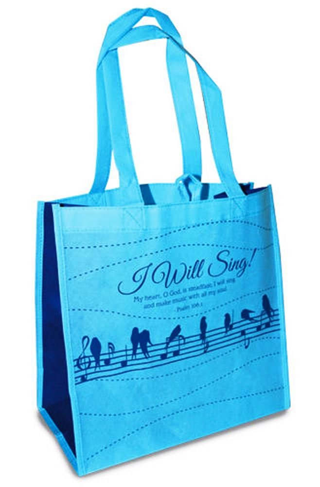 I Will Sing Bird Notes Psalm 108:1 Blue Reusable 12 X 12 Eco Friendly Tote Bag