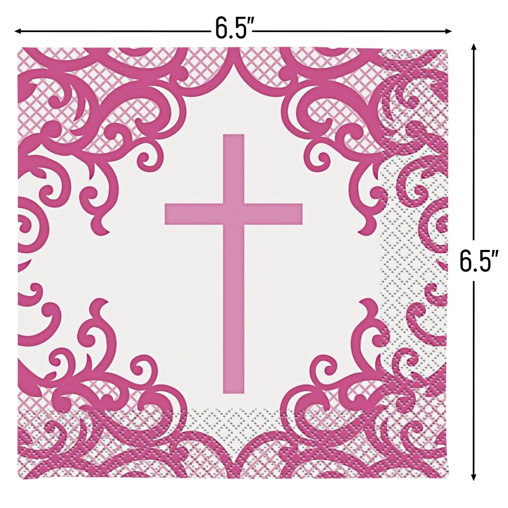Fancy Pink Cross Luncheon Napkins (Pack Of 16) - Elegant Party Essential For Religious Events And Any Occasions