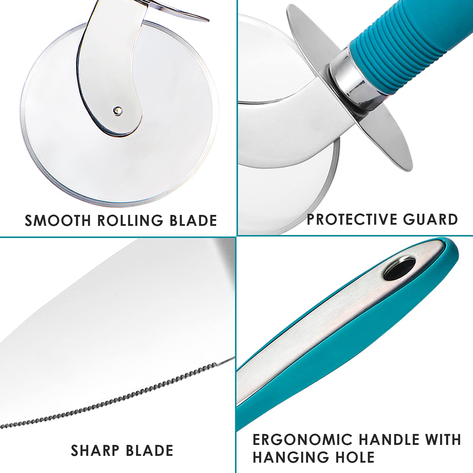 Webake Pizza Cutter Wheel Pie Serve Set, Large Pizza Slicer Stainless Steel Pie Cake Cutter With Non-Slip Green Handle, Ideal Fo