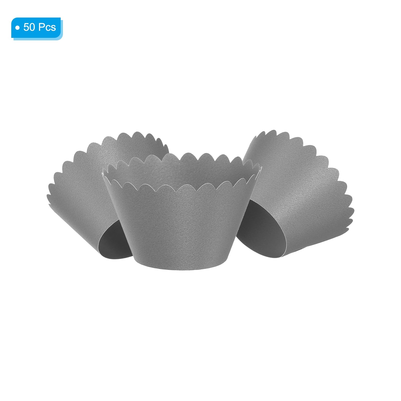 Patikil Cupcake Wrappers Paper, 50 Pack Baking Cups Standard Wave Decoration For Anniversary Birthday Weddings And Parties, Silv