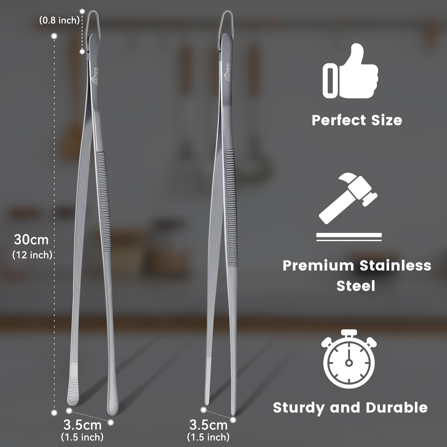 Hotec Stainless Steel Kitchen Tweezers Professional Kitchen Tongs For Cooking,Grill And Baking, Extra-Long Foood Tweezers, Set O