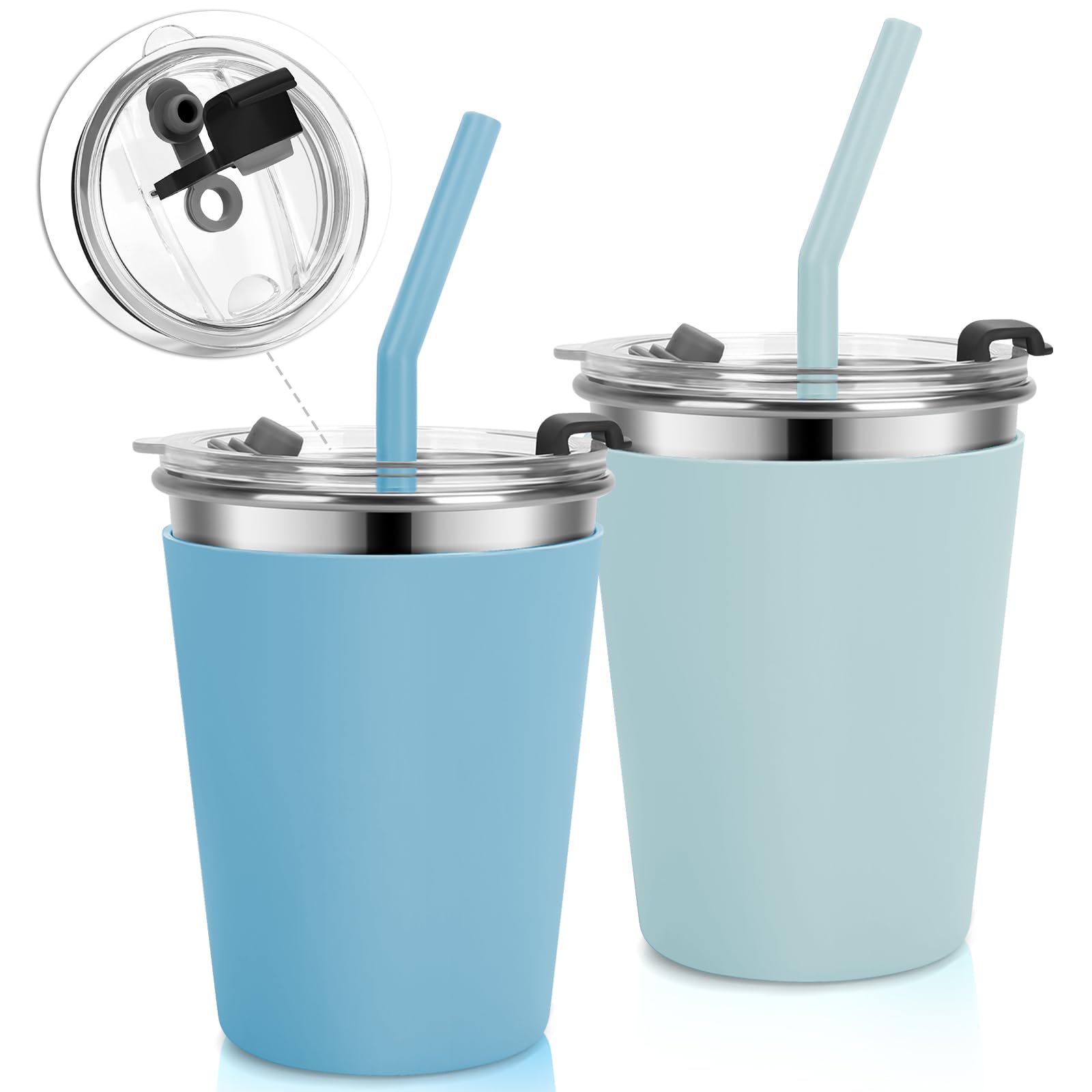 Vermida Stainless Steel Kids Cups with Lids and Straws Leakproof, 2 Pack 12oz Spill Proof Cups for Toddlers Kids Tumblers Unbrea