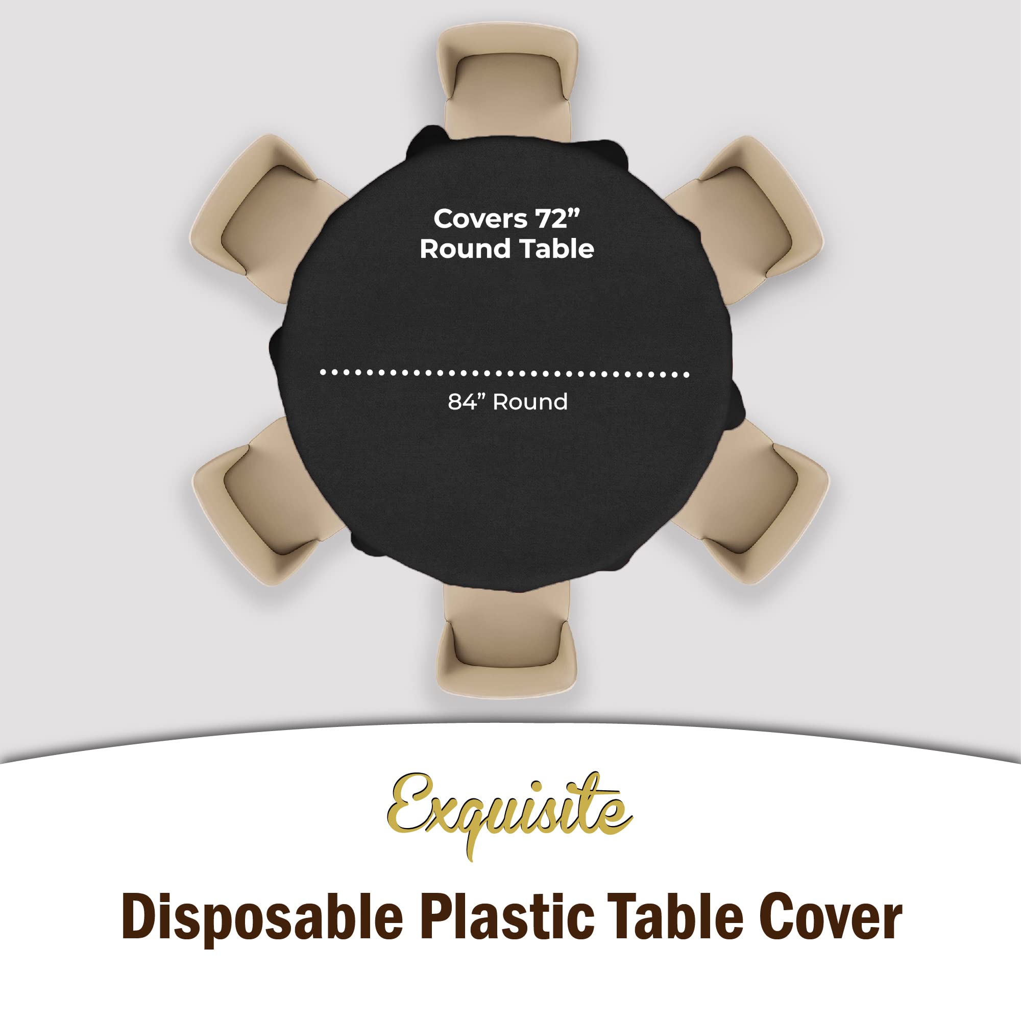 Exquisite 6-Pack Premium Plastic Tablecloth 84In. Round Plastic Table Cover - Black