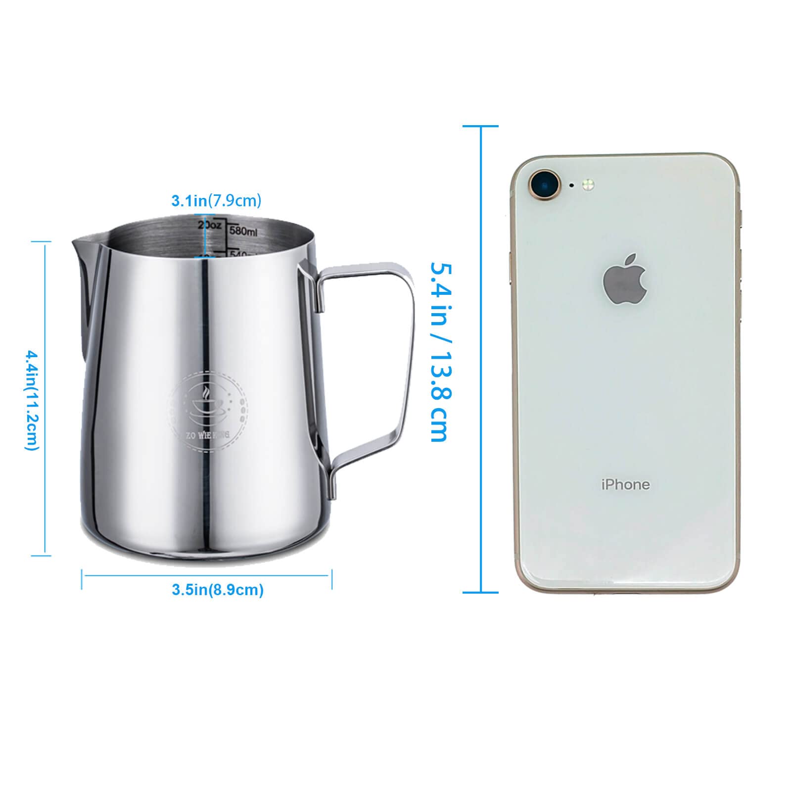 Milk Frothing Pitcher 20Oz,Espresso Steaming Pitcher 20Oz,Espresso Machine Accessories,Milk Frother Cup 20Oz,Milk Coffee Cappucc