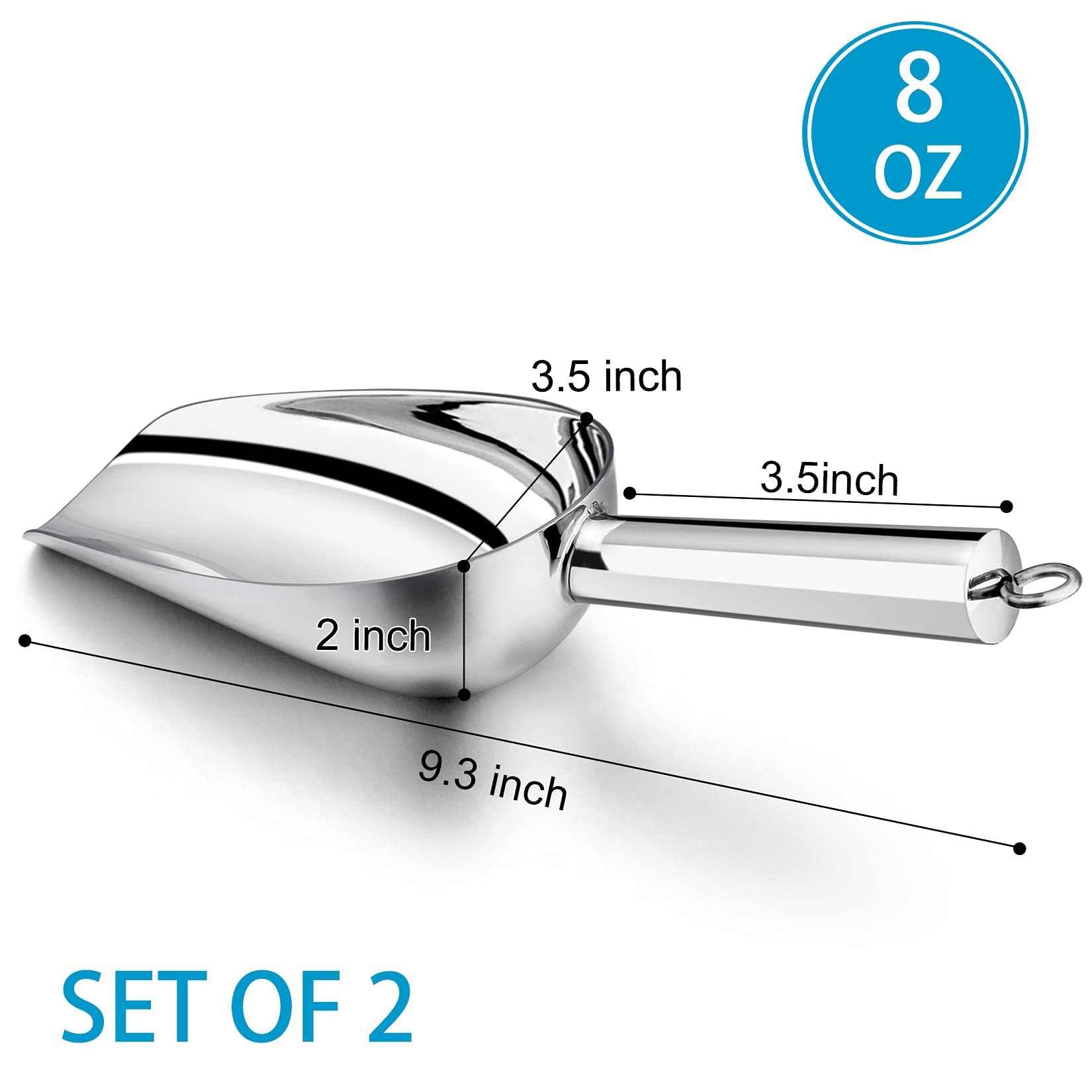 8 Oz Candy Ice Scoops,P&P Chef Stainless Steel Utility Scoop For Flour, Sugar, Pet Food, Perfect For Kitchen Garden Bath, Mirror