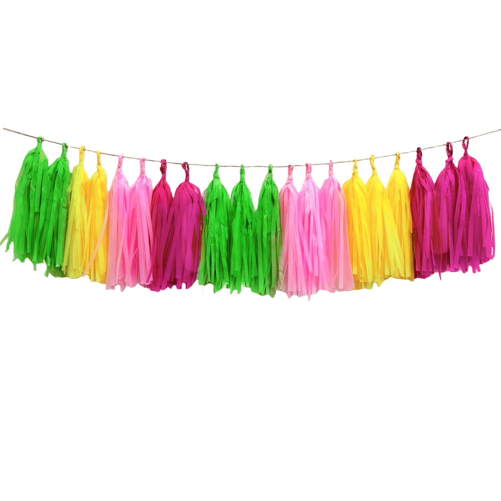 Aimto Pink Yellow and Green Tassel Garland Banner Paper Tassels for Party Decorations,Pack of 20