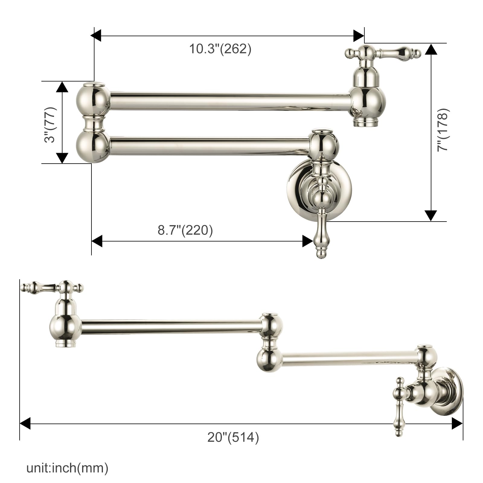 Wowow Pot Filler Faucet Brass Faucets Kitchen Wall Mount Polished Nickel Commercial Faucet Folding Kitchen Faucet Restaurant Fau