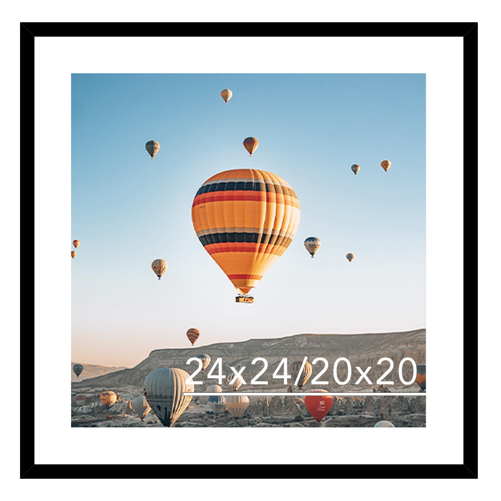 JCJMY 24x24 Picture Frame Black with 20x20 Mat, Display Photo 20x20 with Mat or 24 x 24 Without Mat, Wall Hanging Large 24x24 Po