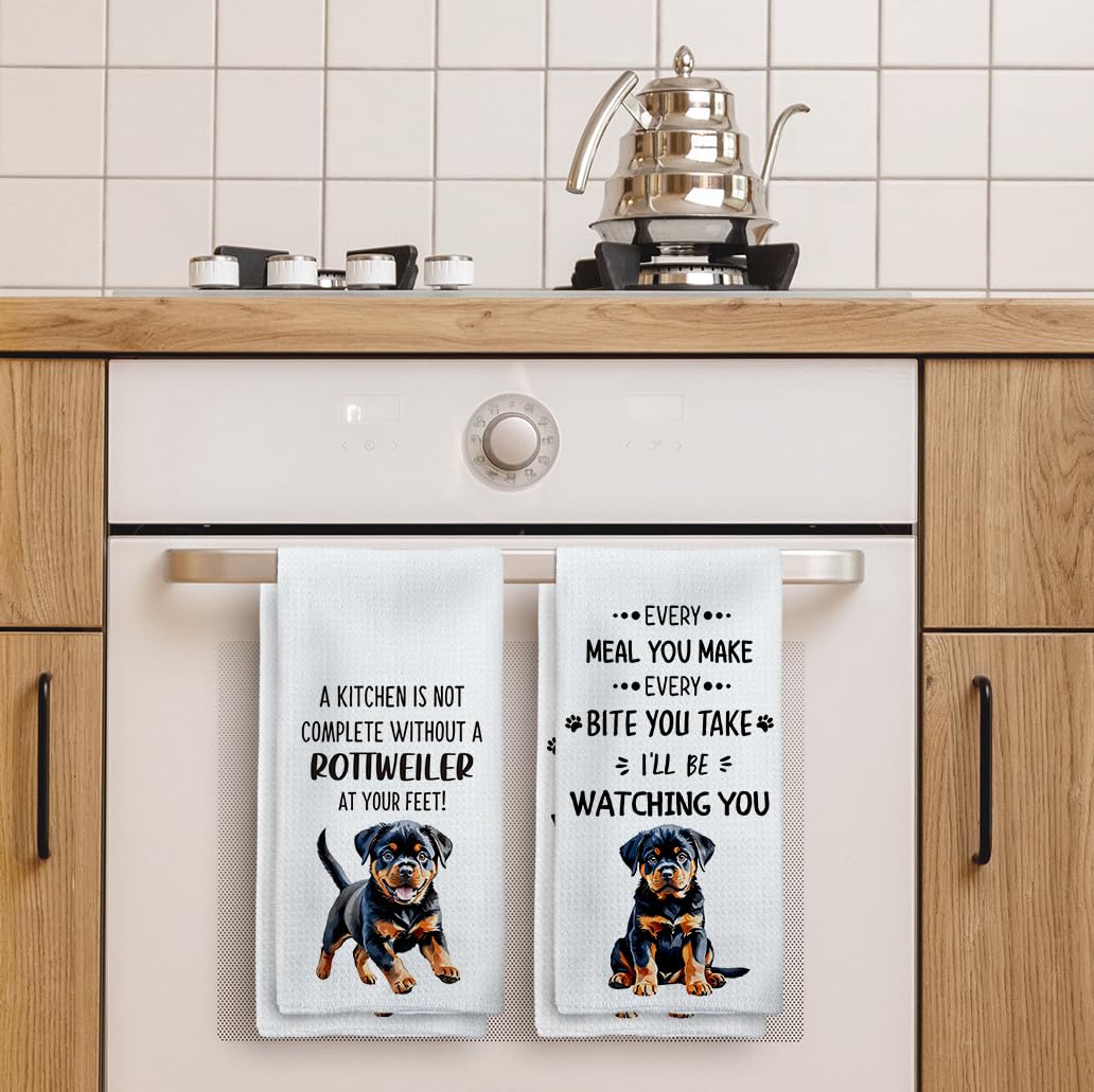 Tzhim Rottweiler Gifts Kitchen Towels Set Of 2, Rottweiler Gifts For Women, Rottweiler Decor Hand Towels, Rottweiler Dog Dishclo