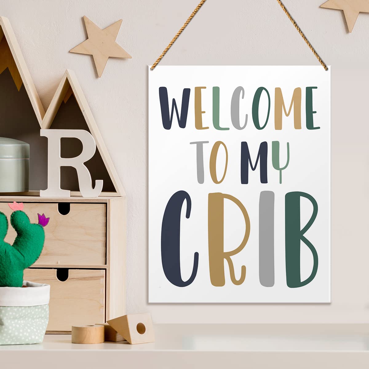 QVUXZ Wood Decorative Sign, Welcome to My Crib, Nursery Kids Son Room Playroom Decor, Size 7.87x10.23 inches, Gift for Newborn B