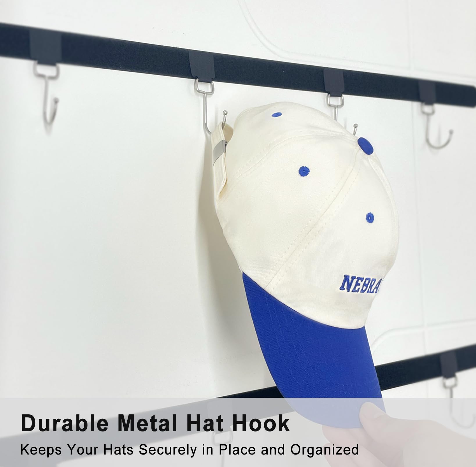 Etowifa Adhesive Hat Organizer Rack For Baseball Caps [Up To 36 Caps] Hat Hangers Holder Display For Wall, Over Door Closet, Roo