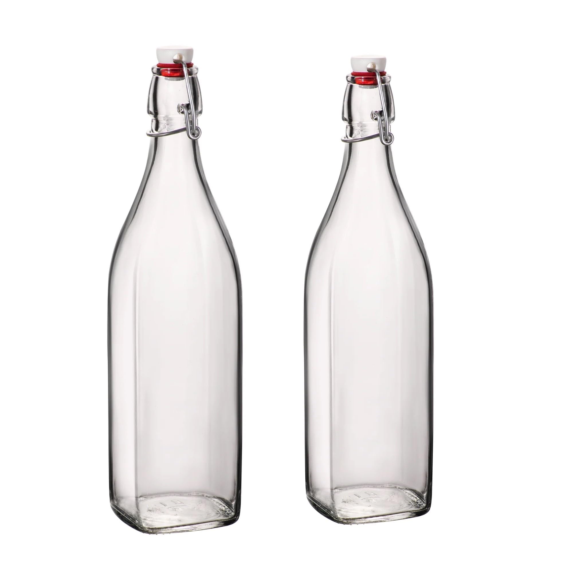 Bormioli Rocco 33.75oz Swing Bottle (Set of 2) - Reusable Glass with Airtight Leakproof Swing Tops, BPA-Free Office Water Bottle