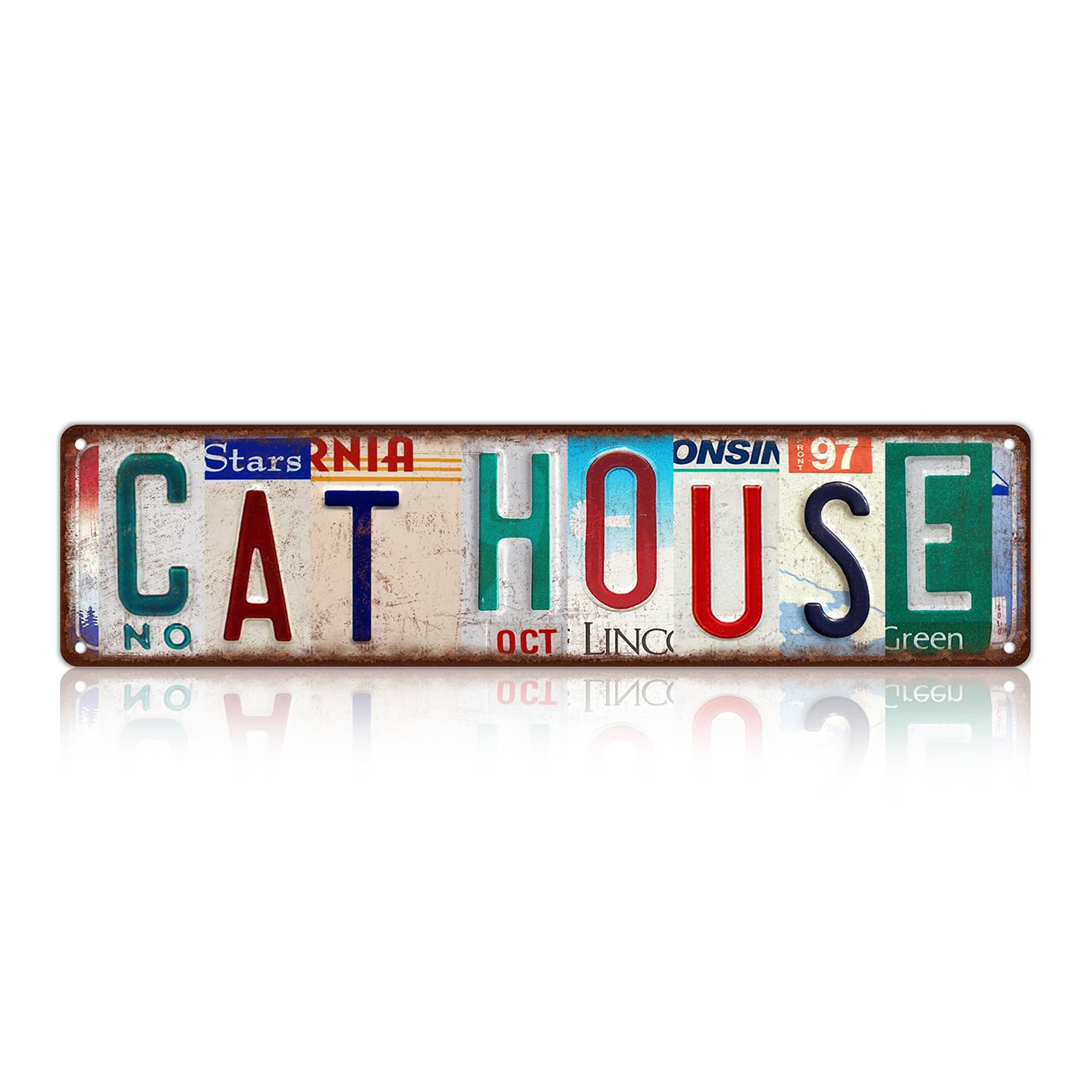 Vintage Cat House Wall Decor Street Signs Cat Lover Metal Tin Signs 16 x 4 Inches