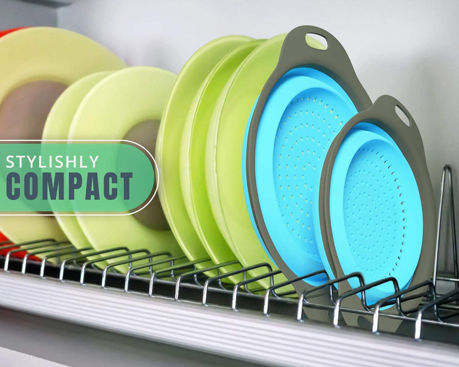 Ultimate Kitchen Strainers Set Of 2 - Collapsible Silicone Colanders For Easy Storage By Comfify - Use With Pasta & Veggies Or A