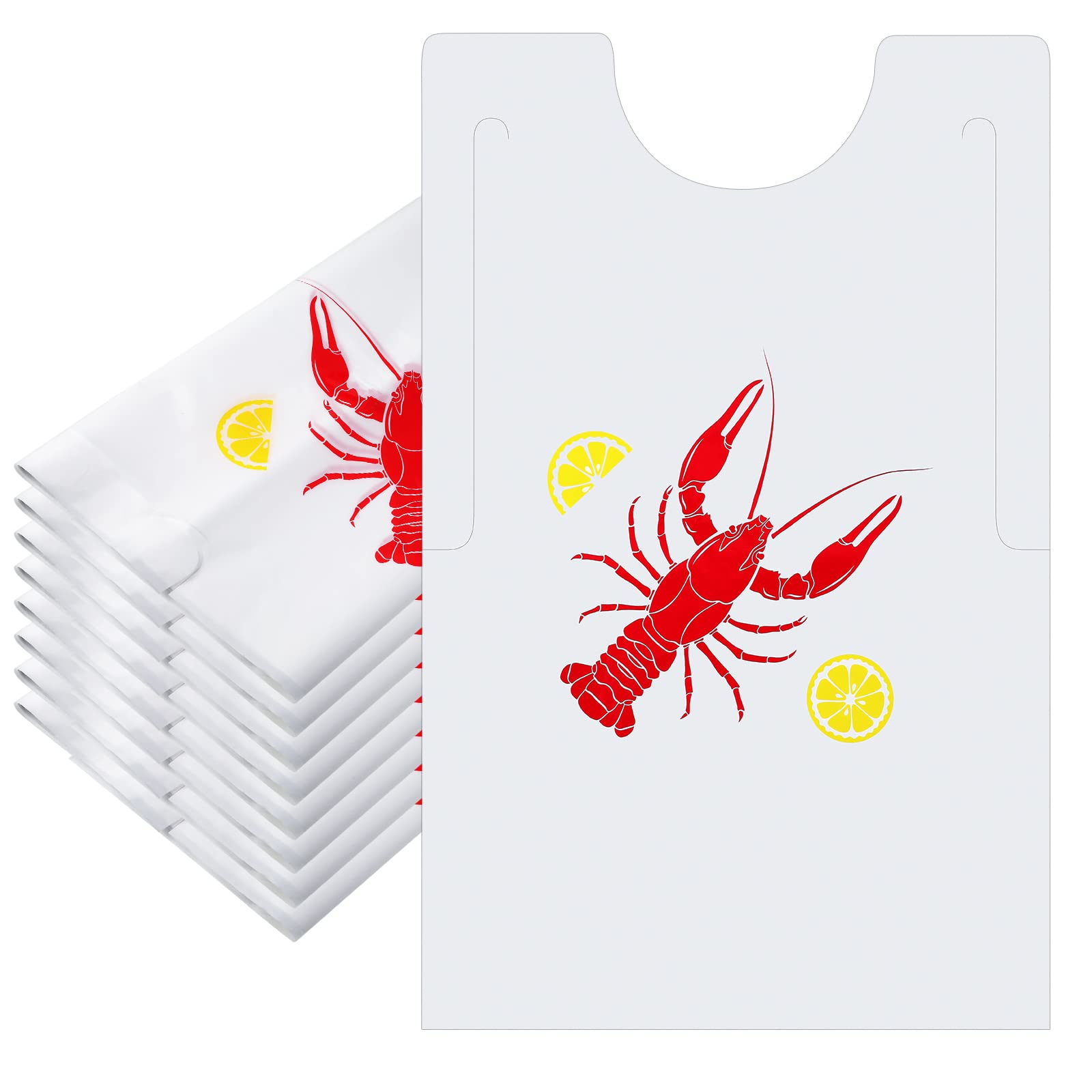 Hotop 50 Pack Plastic Disposable Bibs Seafood Boil Party Supplies Shrimp Crab Boil Accessories Shrimp Feasts Bibs(Crawfish)