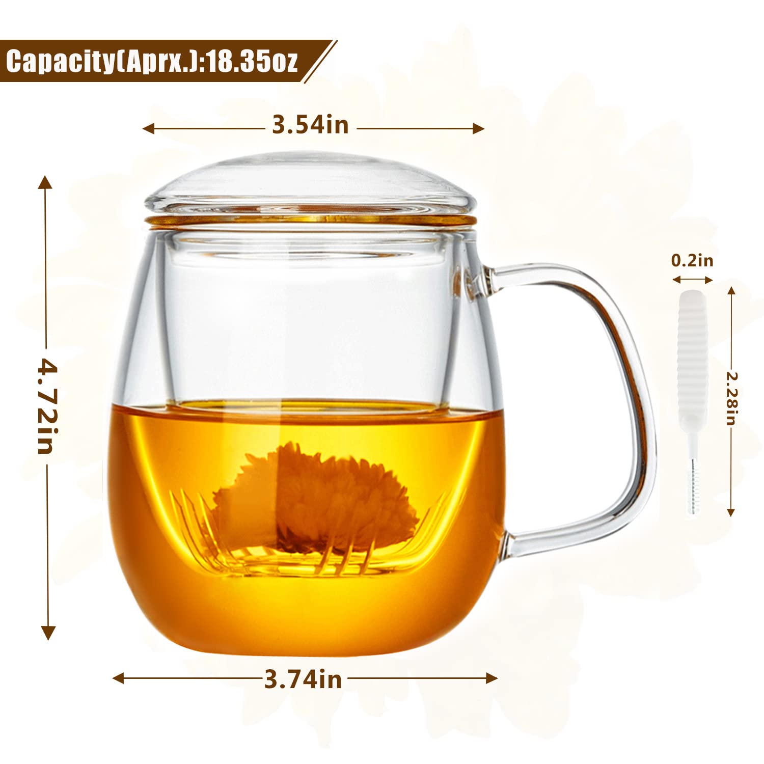 Whjy Glass Tea Cup With Infuser And Lid, 18 Ounce Glass Tea Cups With Strainer, Loose Leaf Tea Cup Mug For One, Lead-Free Borosi