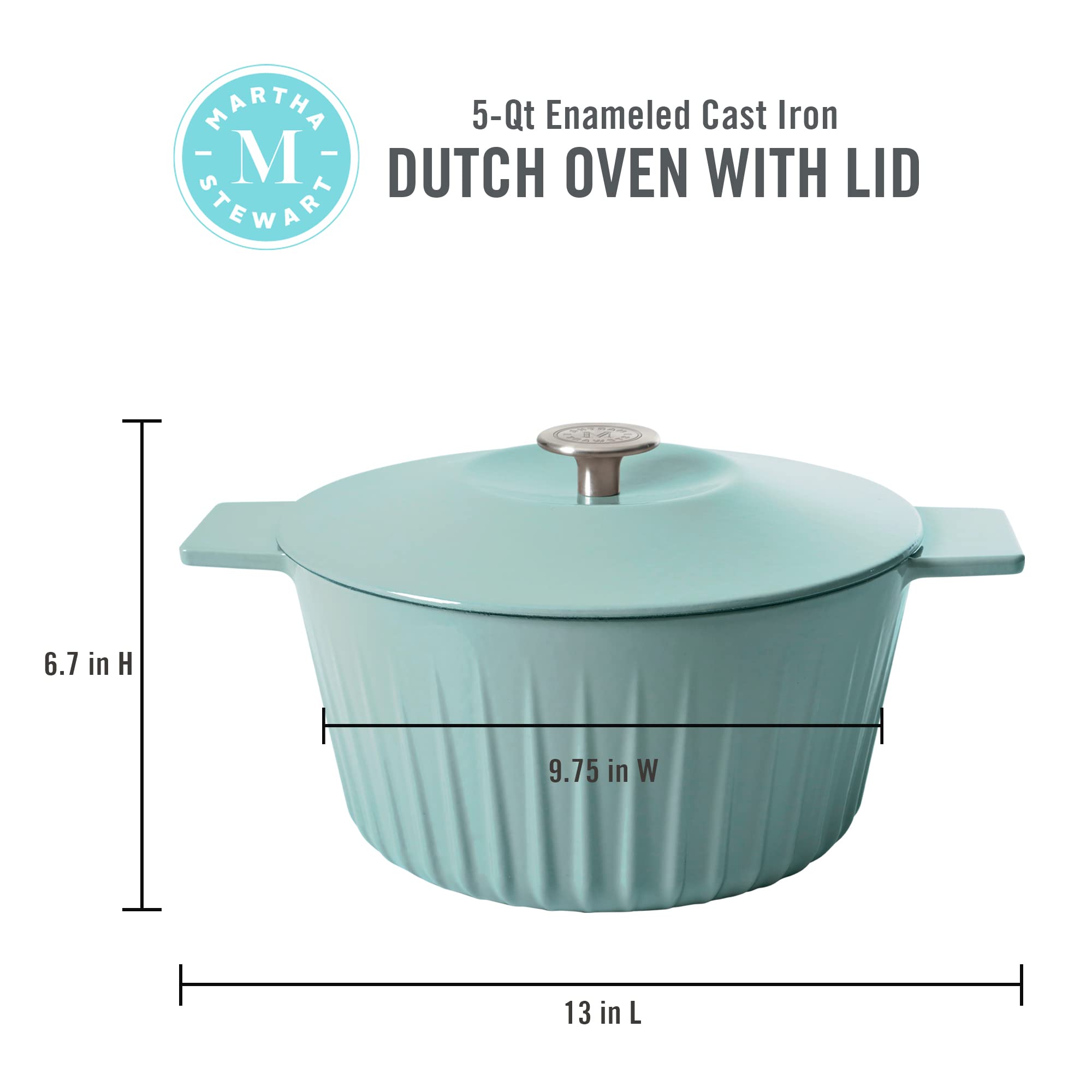 Martha Stewart Eastholm 5 Qt Enamel Cast Iron Dutch Oven, Martha Blue