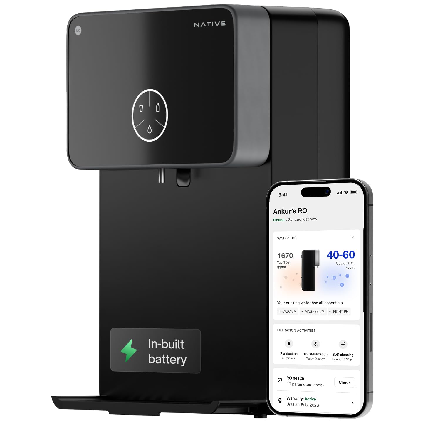 Native By Urban Company M2 Pro Ro+Uv+Copper+Alkaline 10Stage Smart Water Purifier | InBuilt Power Backup | No Service For 2 Ye