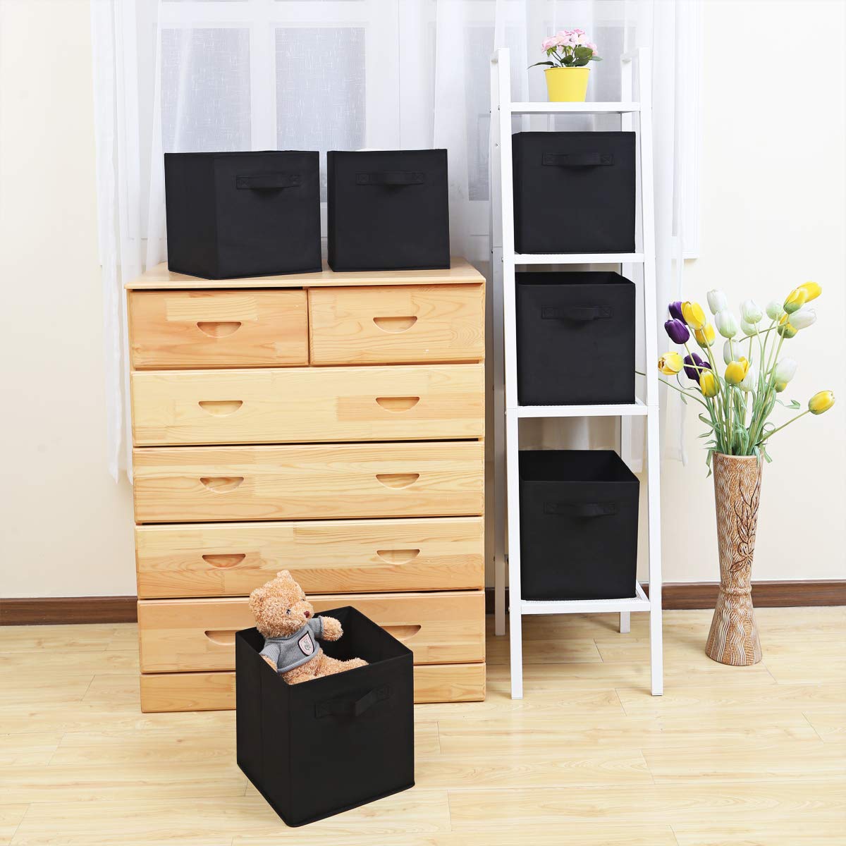 Max Houser Fabric Cloth Storage Bins,Foldable Storage Cubes Organizer Baskets With Dual Handles For Home Bedroom Storage,Set Of