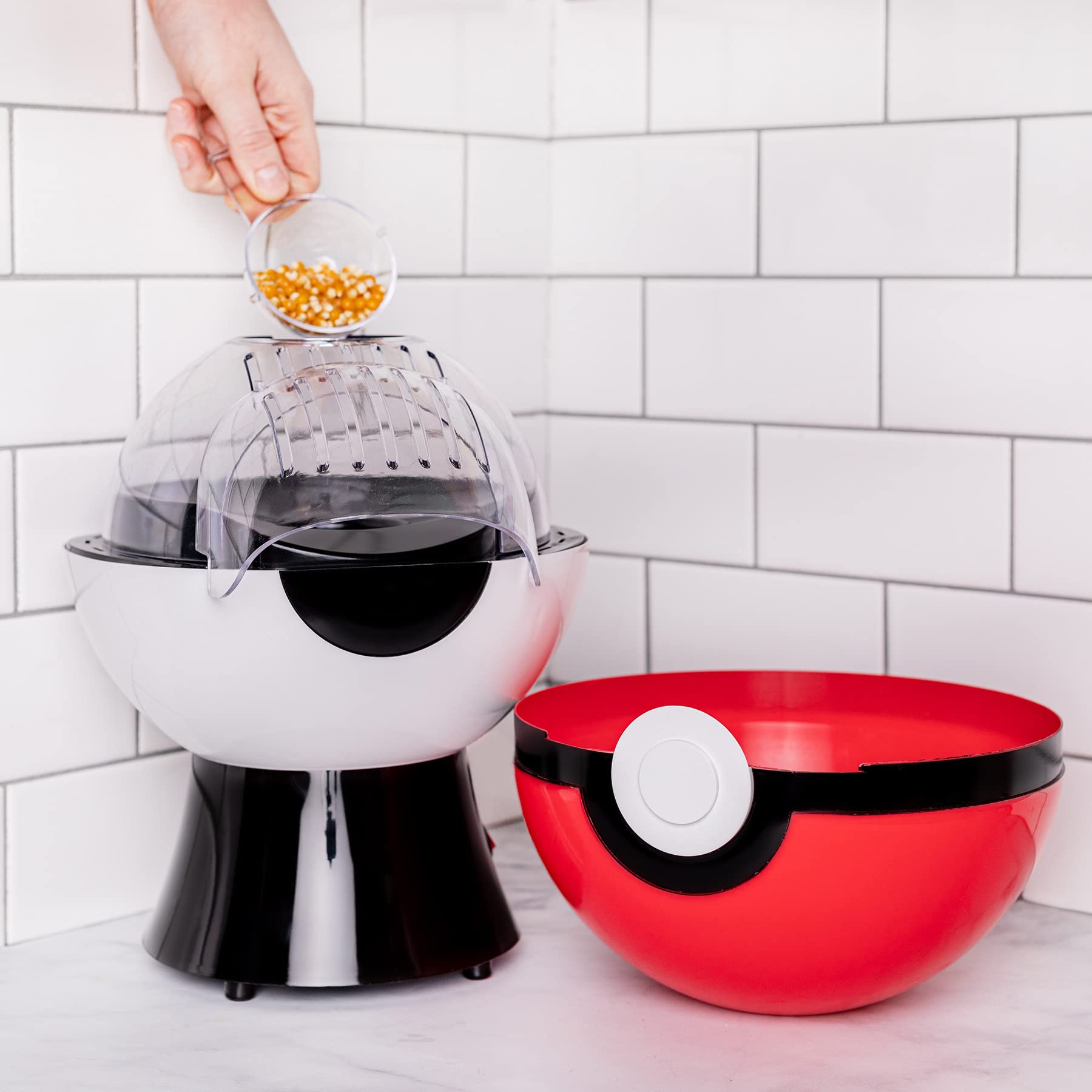Uncanny Brands Pokemon Poke Ball Popcorn Maker - 8.74" Plastic Kitchen Appliance, Model POP-POK-PB2, Red and White
