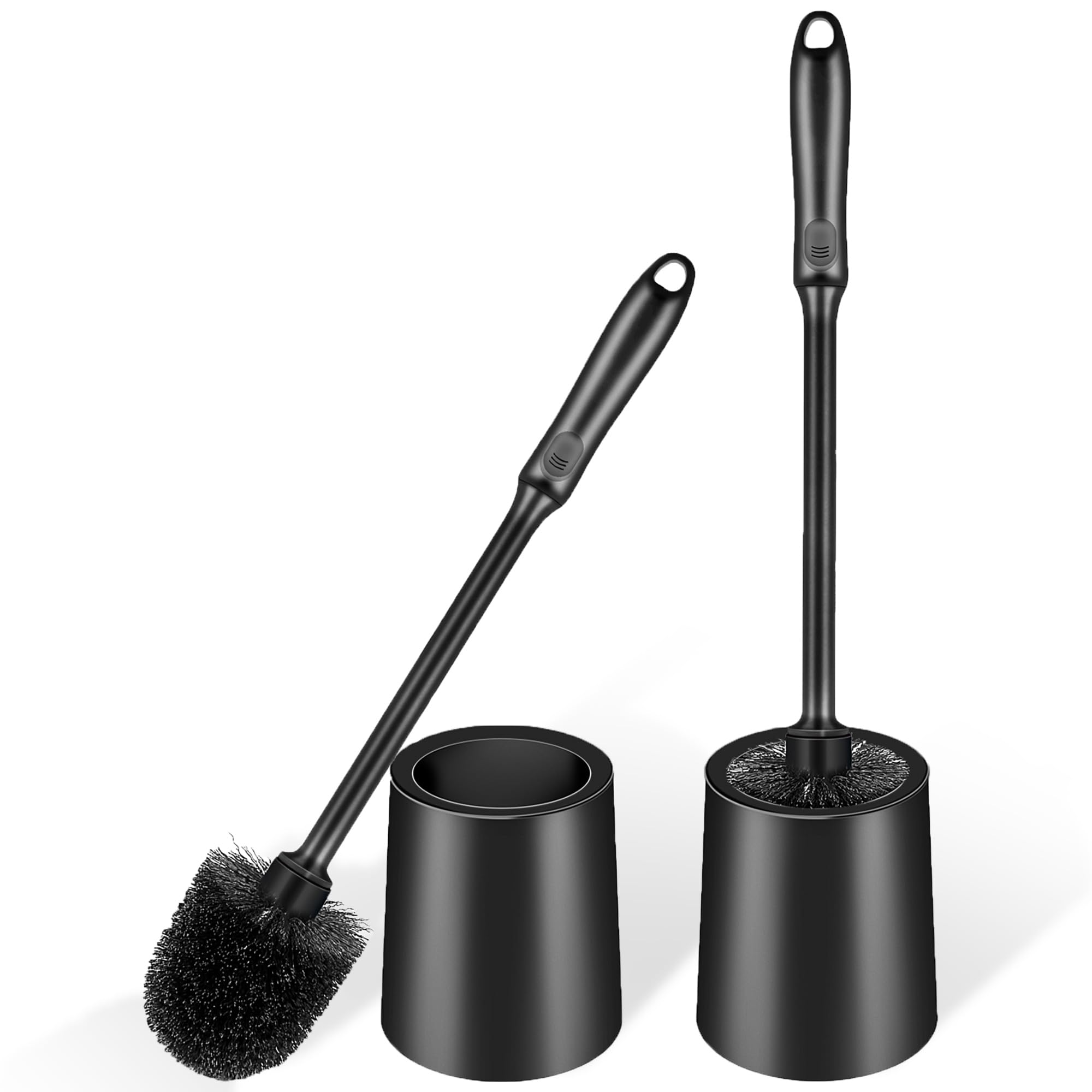 Toilet Brush and Holder 2 Pack with Long Handle - Non-Slip Grip Toilet Bowl Brush Set for Deep Cleaning Bathroom, Toilet Scrubbe