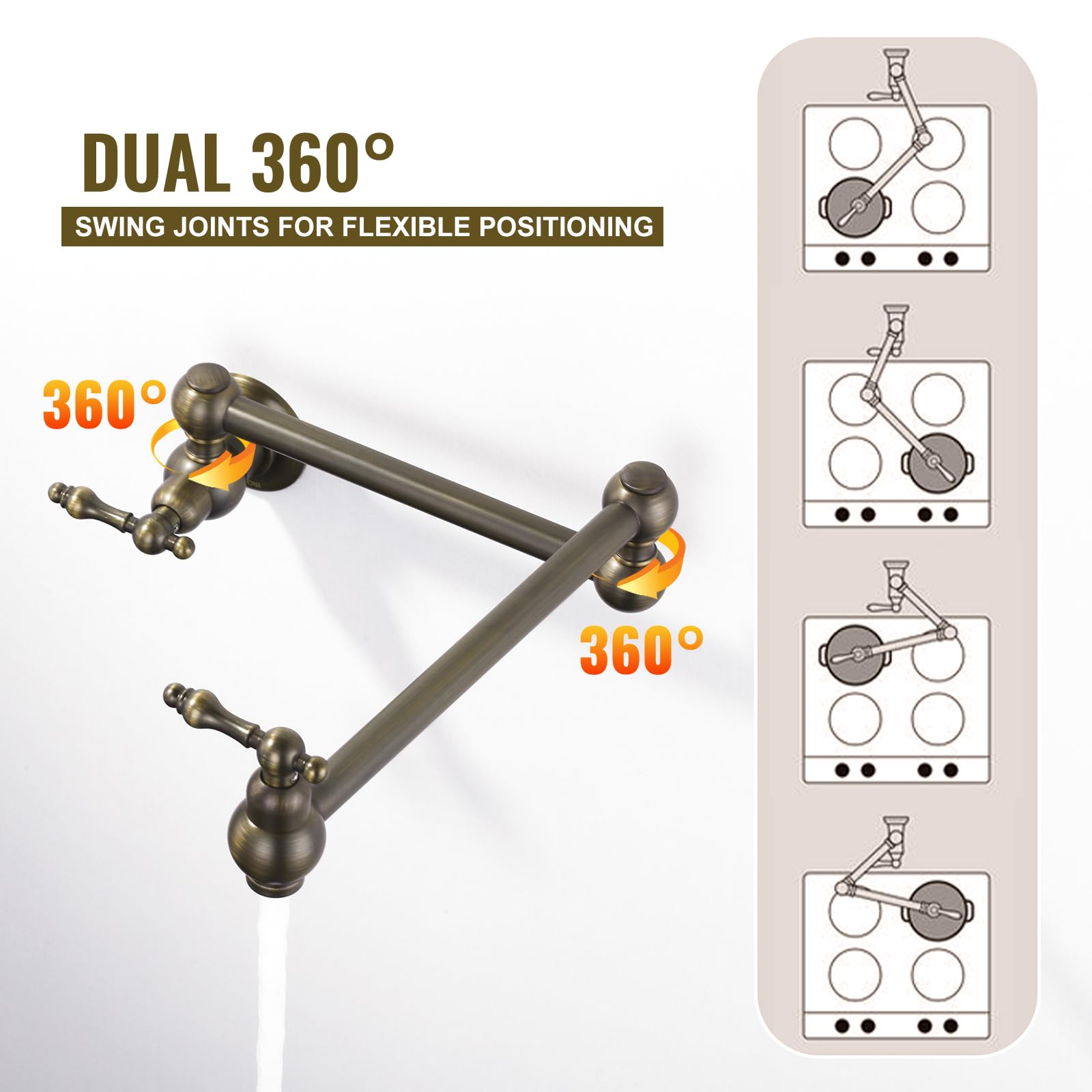 Pot Filler Faucet Antique Bronze Stove Faucet, Wowow Solid Brass Kitchen Sink Pot Filler Faucet Wall Mount Folding Faucet, Vinta