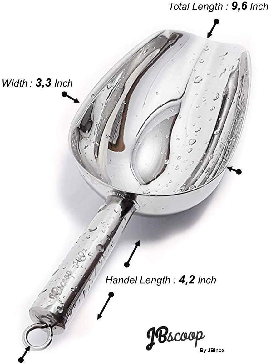 Jbscoop Stainless Steel Scoop For Ice, 9.6 Inch Metal Food Scoop Kitchen Bar Party Wedding Heavy Duty Dishwasher Safe - 8 Oz