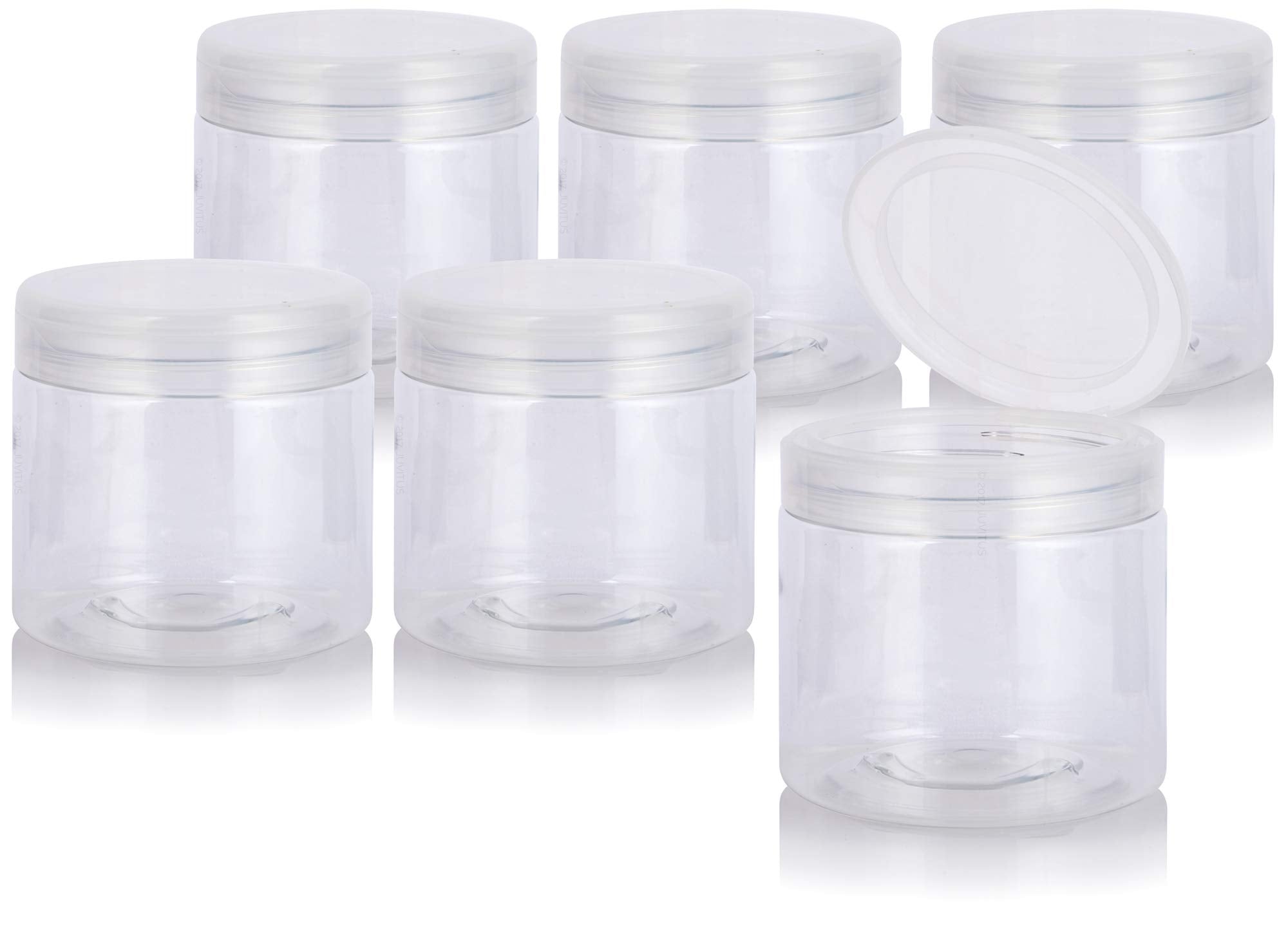 Clear Large 16 Oz Pet Plastic (Bpa Free) Refillable Jar With Clear Natural Flip Top Cap - (6 Pack)
