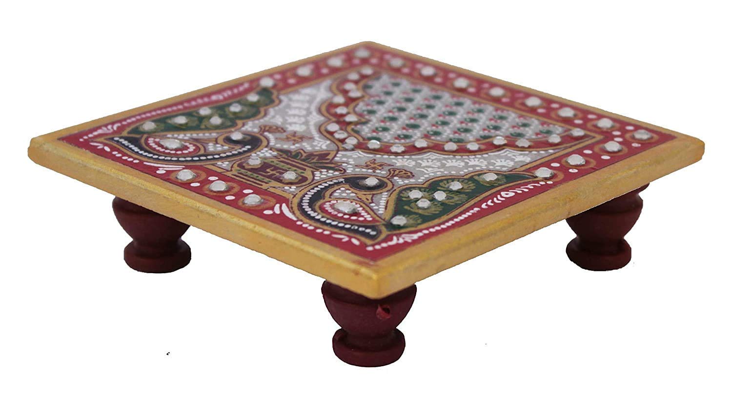 Benavji Marble Chowki With Ganesha Idol Hand Painted Ganesh Marble Base Home Decor Traditional Decorative Gift Pooja Wedding Sho