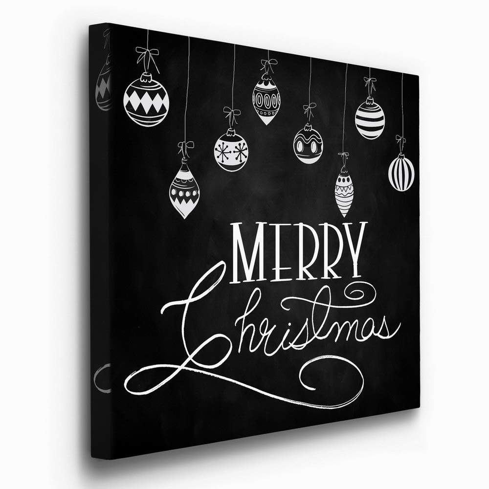 Renditions Gallery Merry Christmas Ornaments Wall Art, Charming Winter Artwork, Black & White Chalkboard Look, Premium Gallery W