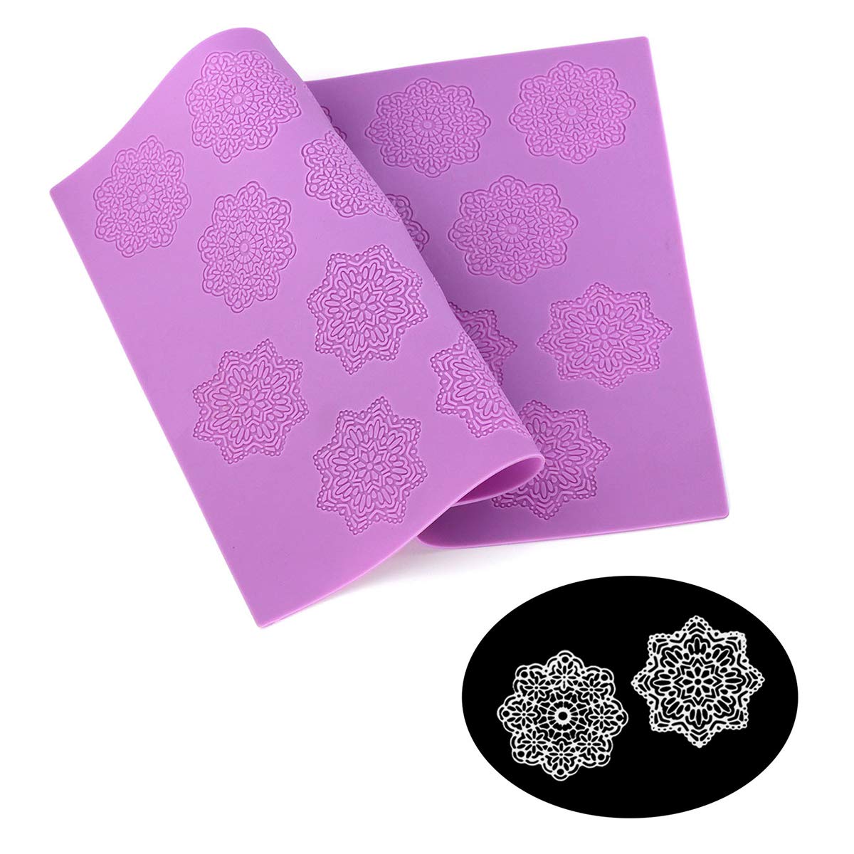 Hiparty Snowflake Flower Pattern Silicone Lace Mat Sugar Craft Impression Mold Edible Cake Decorating Wedding Decoration Floral