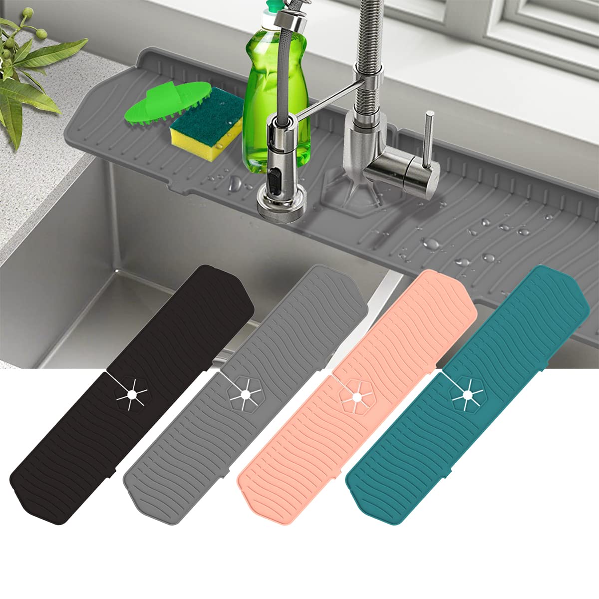 Aynuma Kitchen Faucet Sink Splash Guard, 24'' X 5.6'' Upgrade Silicone Faucet Water Catcher Mat, Sink Draining Pad Behind Faucet