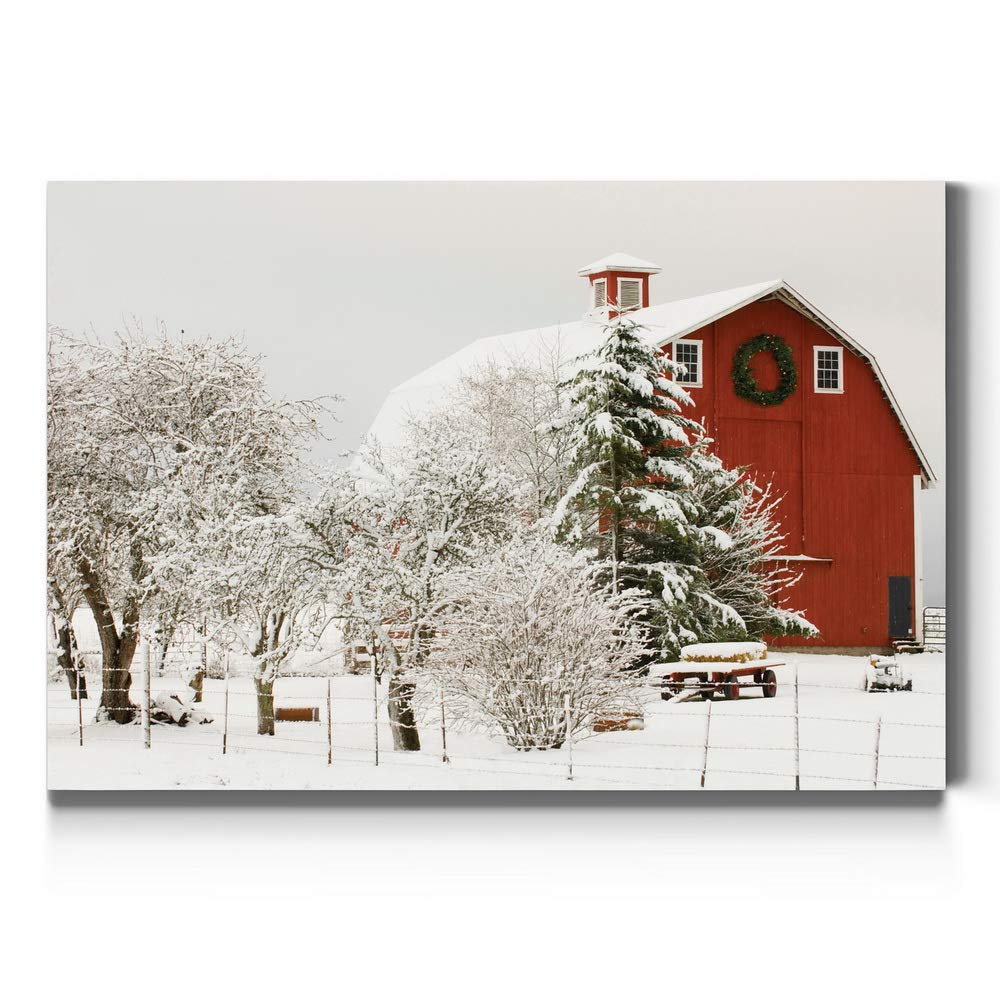 Renditions Gallery Canvas Nature Wall Art Home Paintings & Prints Snow Covered Covered Red Barn Modern Winter Festival Wall Hang