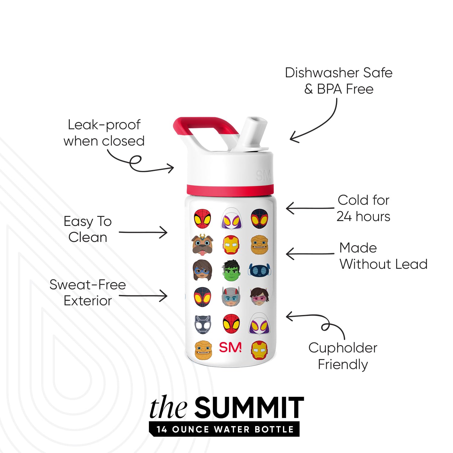 Simple Modern Kids Summit Water Bottle with Straw Lid | Marvel Spider-man 14oz Stainless Steel Cup Insulated Tumbler for Boys, G