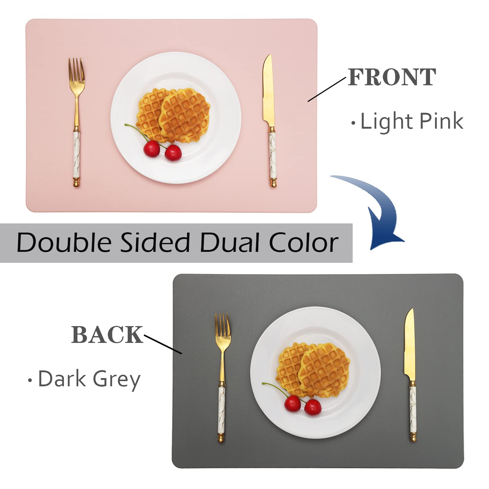 Vinjiasin Placemats Set Of 4 Pink And Grey Leather Place Mats For Indoor Outdoor Kitchen Dining Table Mats Waterproof Wipeable E