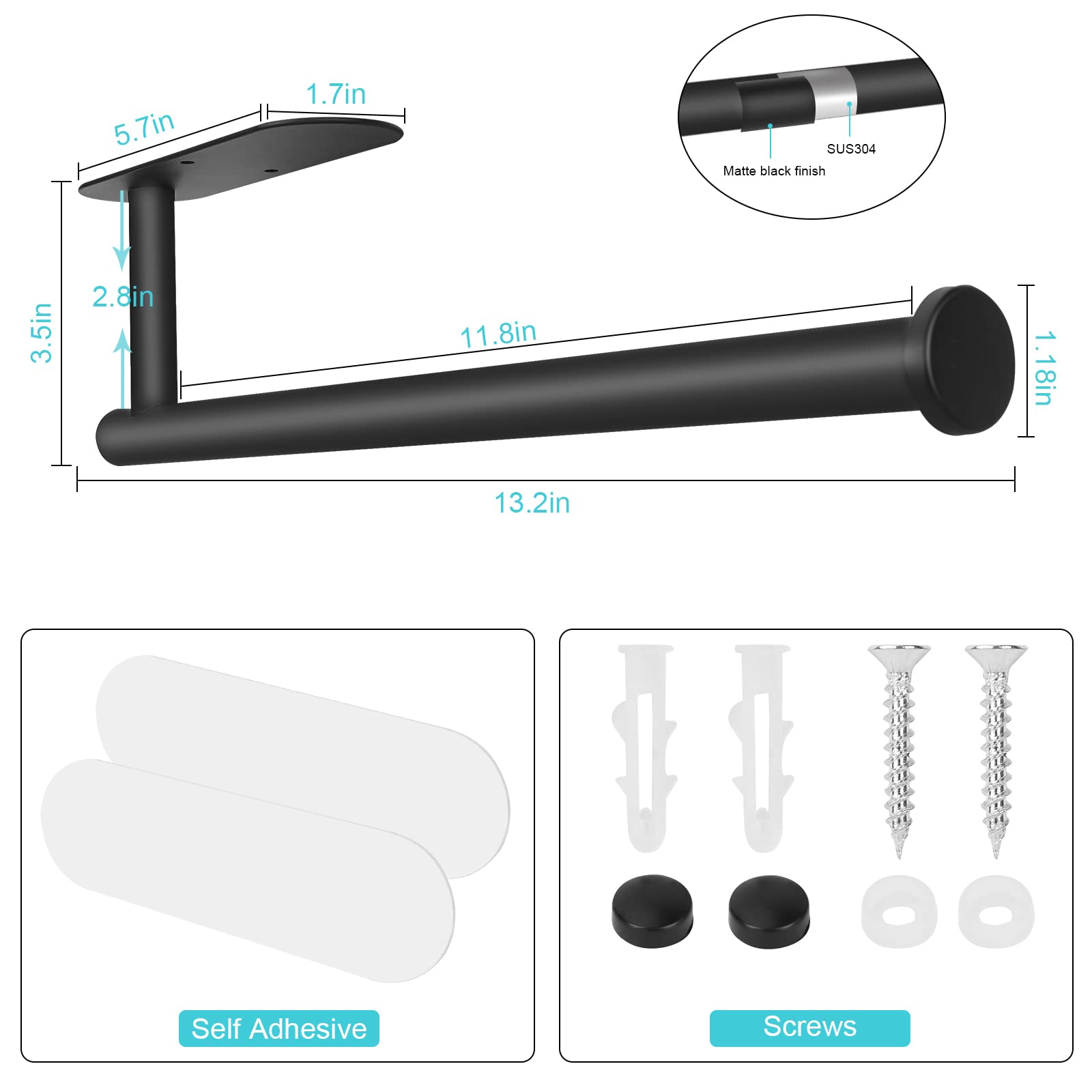 Feokely Paper Towel Holder Wall Mount For Kitchen, Premium Stainless Steel Paper Towel Holder, Under Cabinet Aesthetic Design Bl