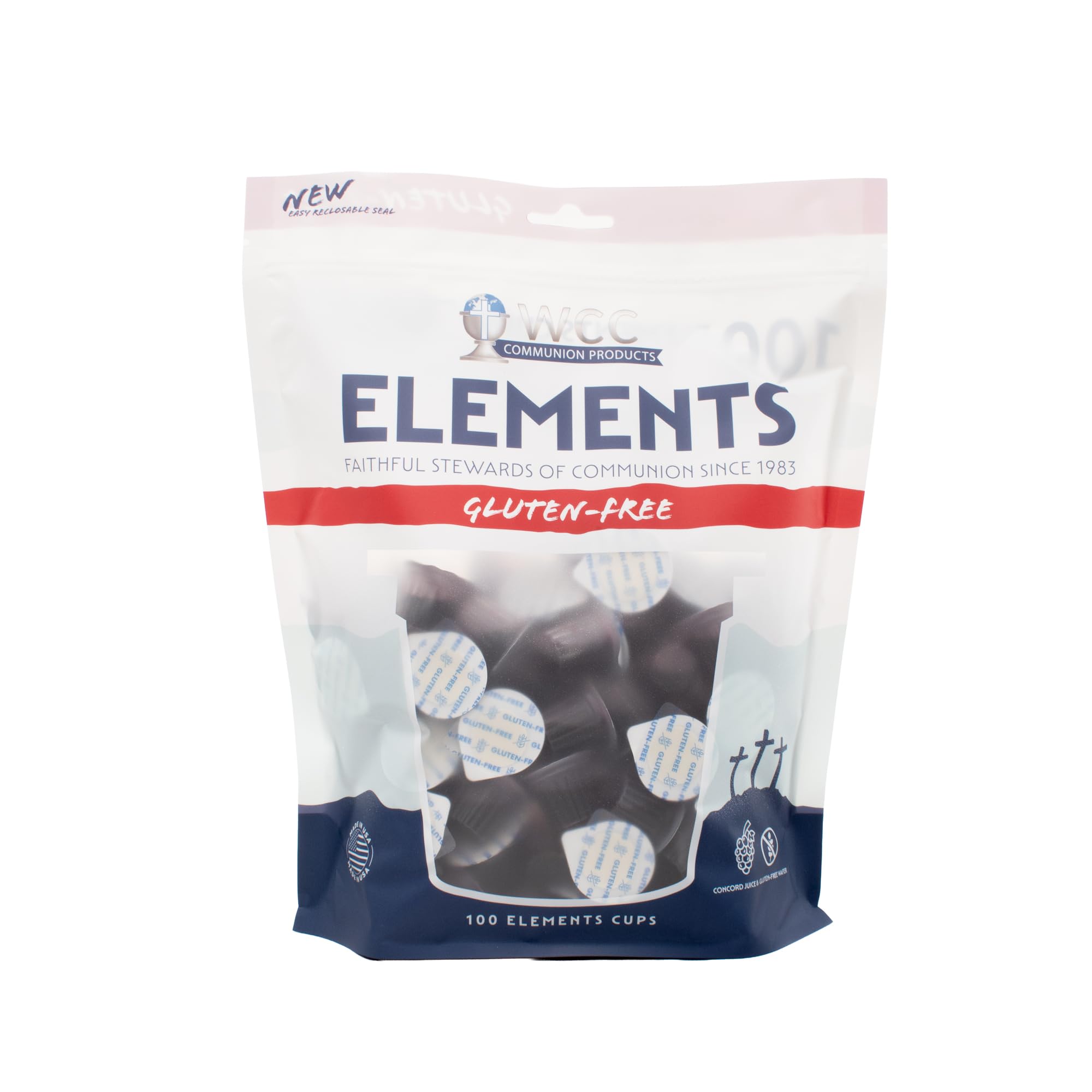 Elements Prefilled Communion Cups Bagged GlutenFree 100 Count | Concord Juice + GlutenFree Wafer | SingleServe, Sanitary, Rea