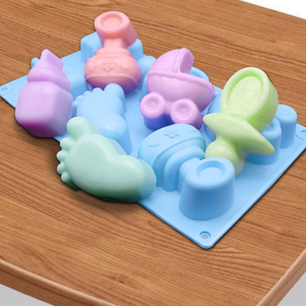 3 Pack Baby Shower Party Silicone Mold,Danzix Baby Carriage Feeding Bottle Little Feet Bear Pacifier Silicone Fondant Mold For S