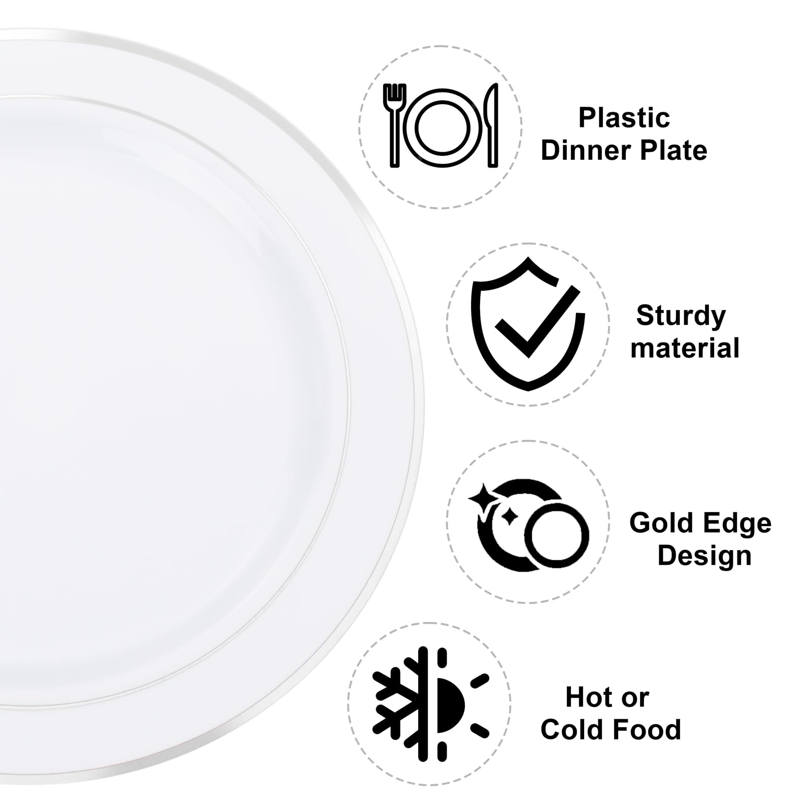 Wellife Silver Plastic Dinner Plates 72 Pieces, 10.25'' Silver Disposable Plates, Premium Hard Plastic Lunch Plates, Ideal For W