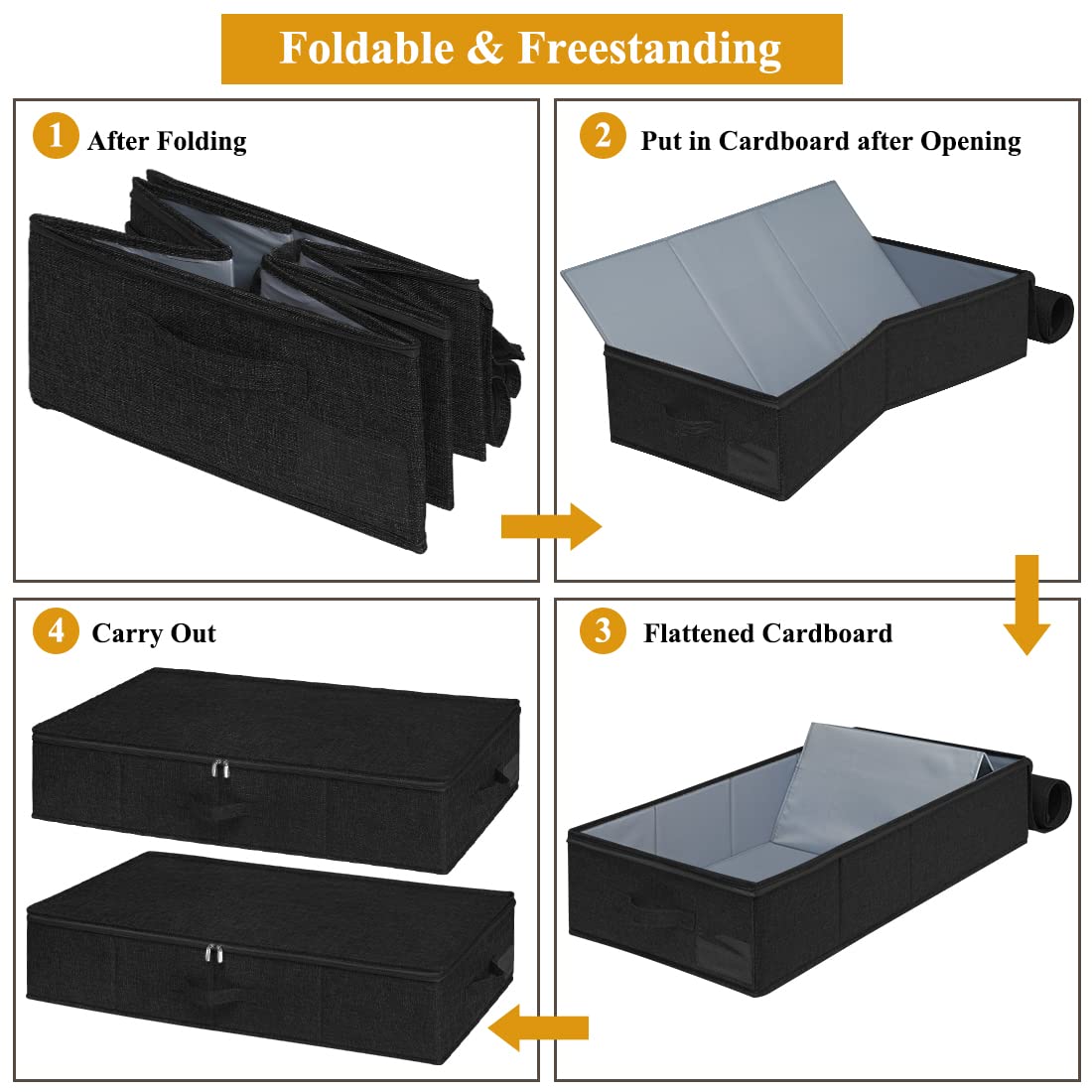 Under Bed Storage, 2 Pack Underbed Storage Container Bags With Lid, Foldable Sturdy Clothes Storage Drawer Organizer W/ 3 Handle