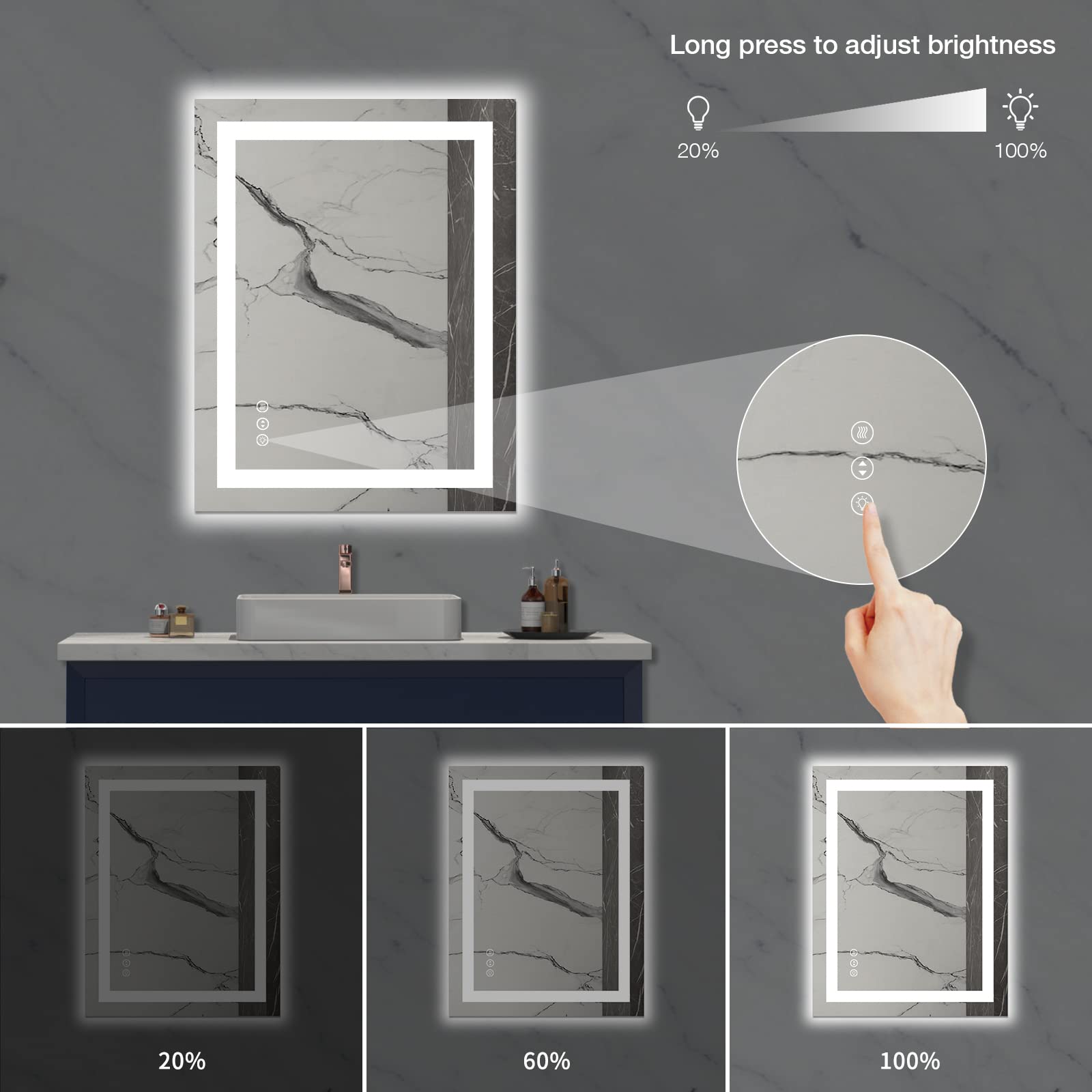 LOAAO 28X36 LED Bathroom Mirror with Lights  Anti-Fog  Dimmable  Backlit + Front Lit  Lighted Bathroom Vanity Mirror for Wall  Memory Function  Tempered Glass  Safe to Use  ETL Listed
