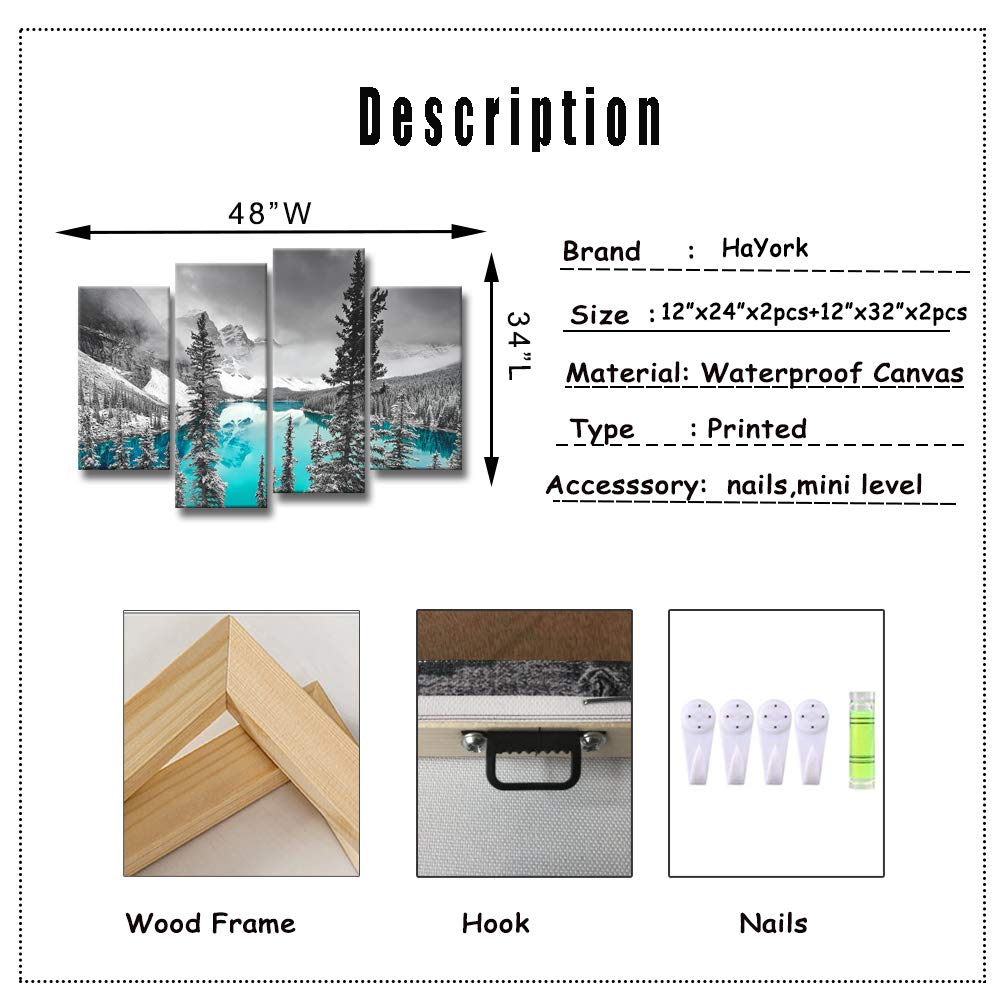 Derkymo 4 Pieces Teal Blue Moraine Lake Wall Art Black And White Canada Rocky Mountain Picture Landscape Print On Canvas Giclee