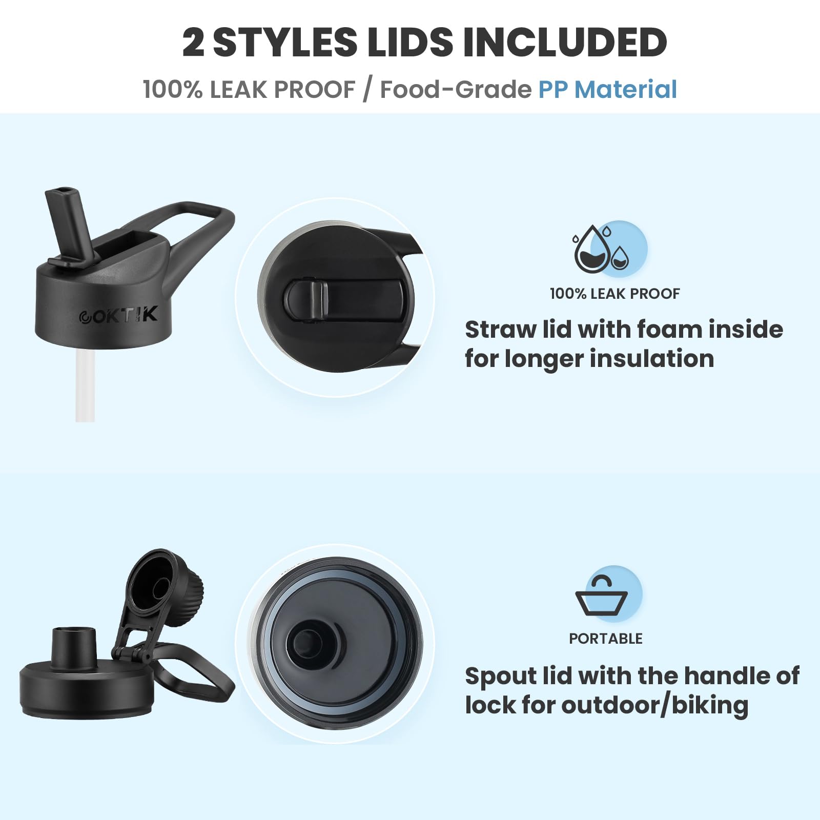 Coktik 32 Oz Sports Water Bottle With Straw,3 Lids, Stainless Steel Vacuum Insulated Water Bottles,Leakproof Lightweight, Keeps