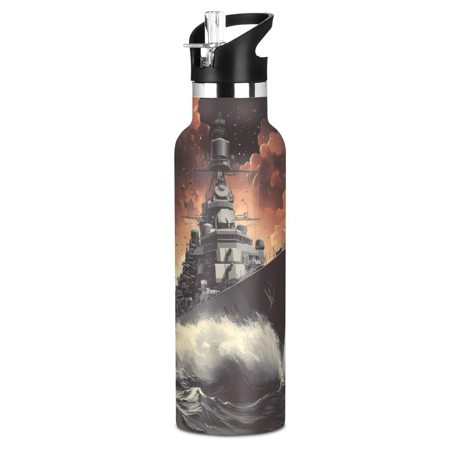 Selerdon Sports Water Bottle Warship Brown Cloud Stainless Steel Beverage Container 20 oz Coffee Cup with Detachable Straw & Lea