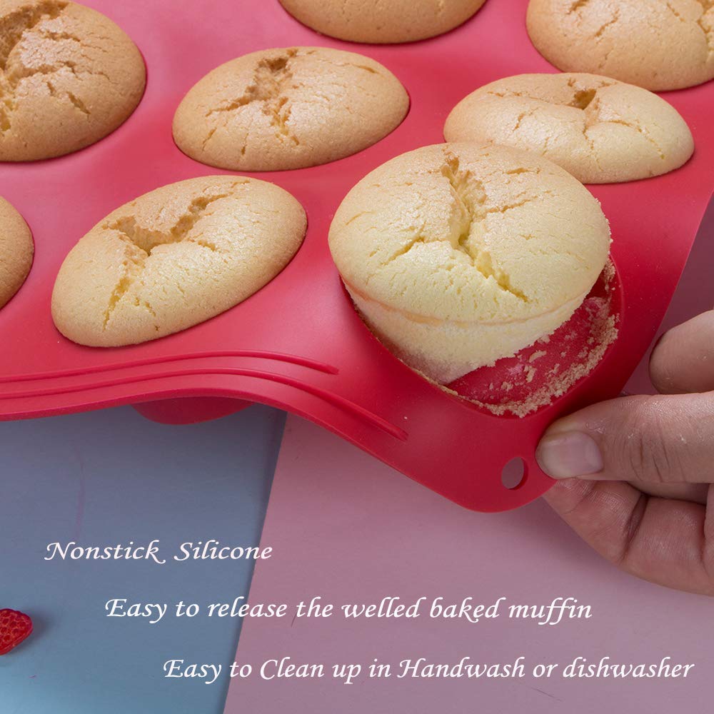 Webake Muffin Pan 12 Cup, European Silicone Cupcake Pan, Nonstick Muffin Tray Cupcake Liner Egg Muffin Tin, 2 Pack Baking Molds