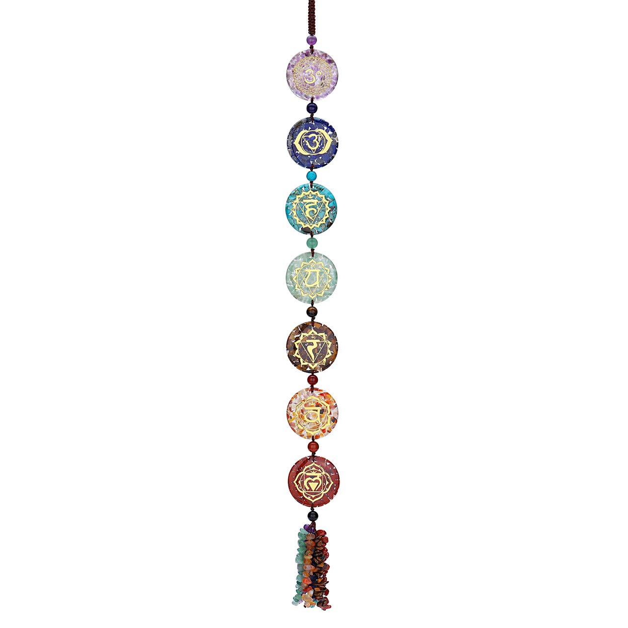 Top Plaza 7 Chakra Stones Hanging Ornament Chakra Symbols Healing Crystals Wall Decoration for Yoga Meditation