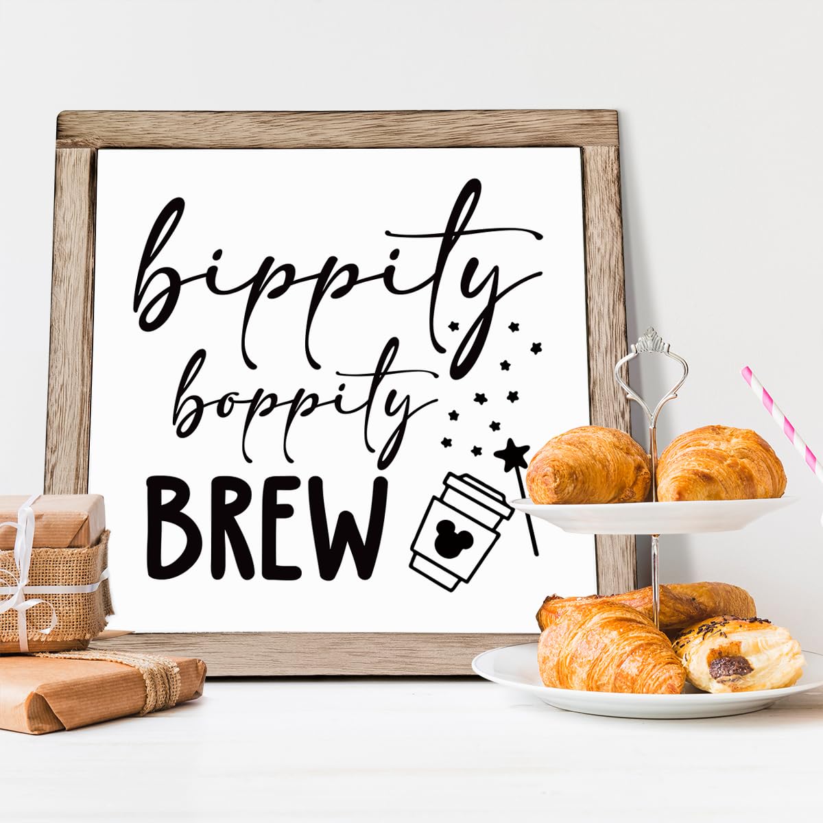 Bippity Boppity Wood Plaque Sign - Rustic Coffee Table & Kitchen Home Decor, 5.95.9in