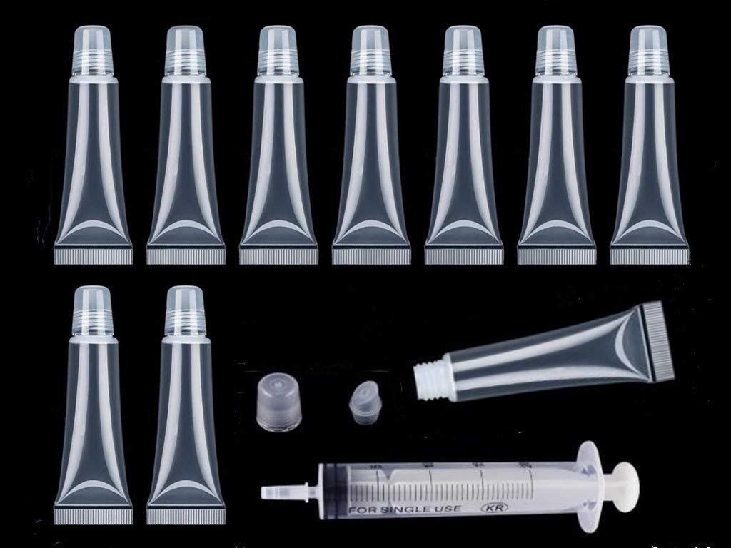Aoshang 10Pcs 8Ml Mini Refillable Empty Tubes Lip Gloss Balm Clear Cosmetic Containers Soft Tubes With 3Pcs Free 5Ml Plastic Syr
