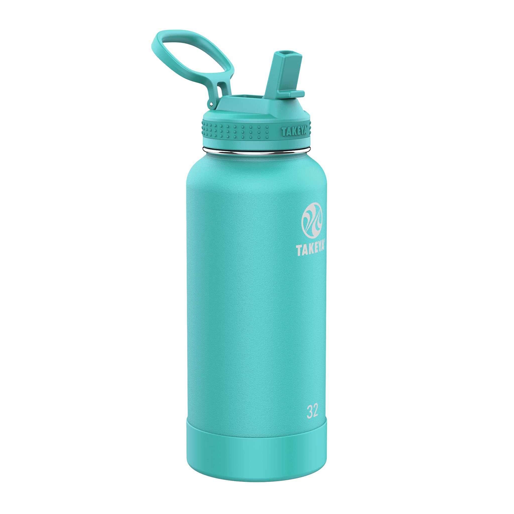 Takeya Pickleball Stainless Steel Insulated Water Bottle With Choice Of Lid And Carry Handle, 32 Ounce, Dropshot Teal