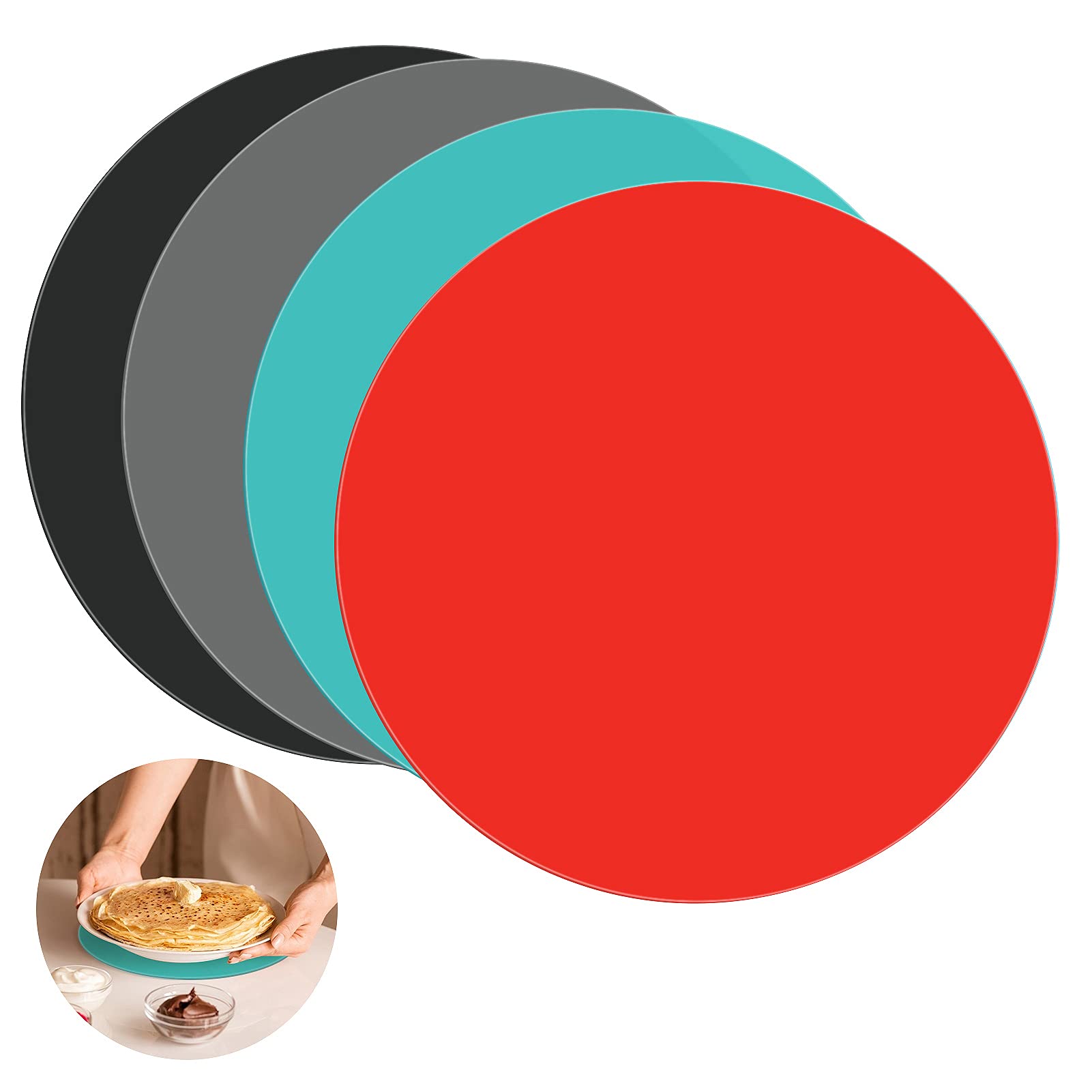 Wior 4 Pack 12 Inch Silicone Microwave Mat, Round Non-Stick Heat Resistant Baking Mat Set, Bpa-Free Multipurpose Turntable Oven